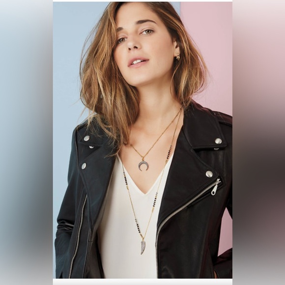 Stella & Dot Rebecca Minkoff Janson Horn Beaded Black Gold 32in Pendant Necklace - Picture 1 of 6